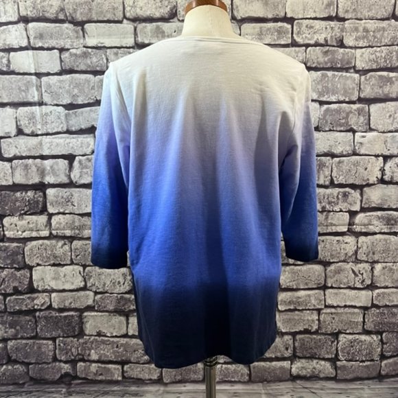 Chico's Zenergy Blue & White 3/4 Sleeve Blouse Size Large - Picture 5 of 8